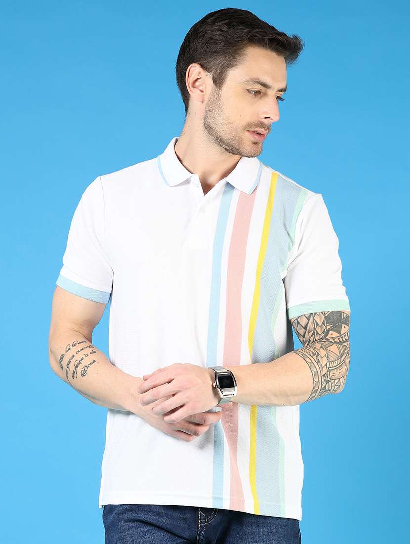men striped short sleeve regular fit polo t-shirt