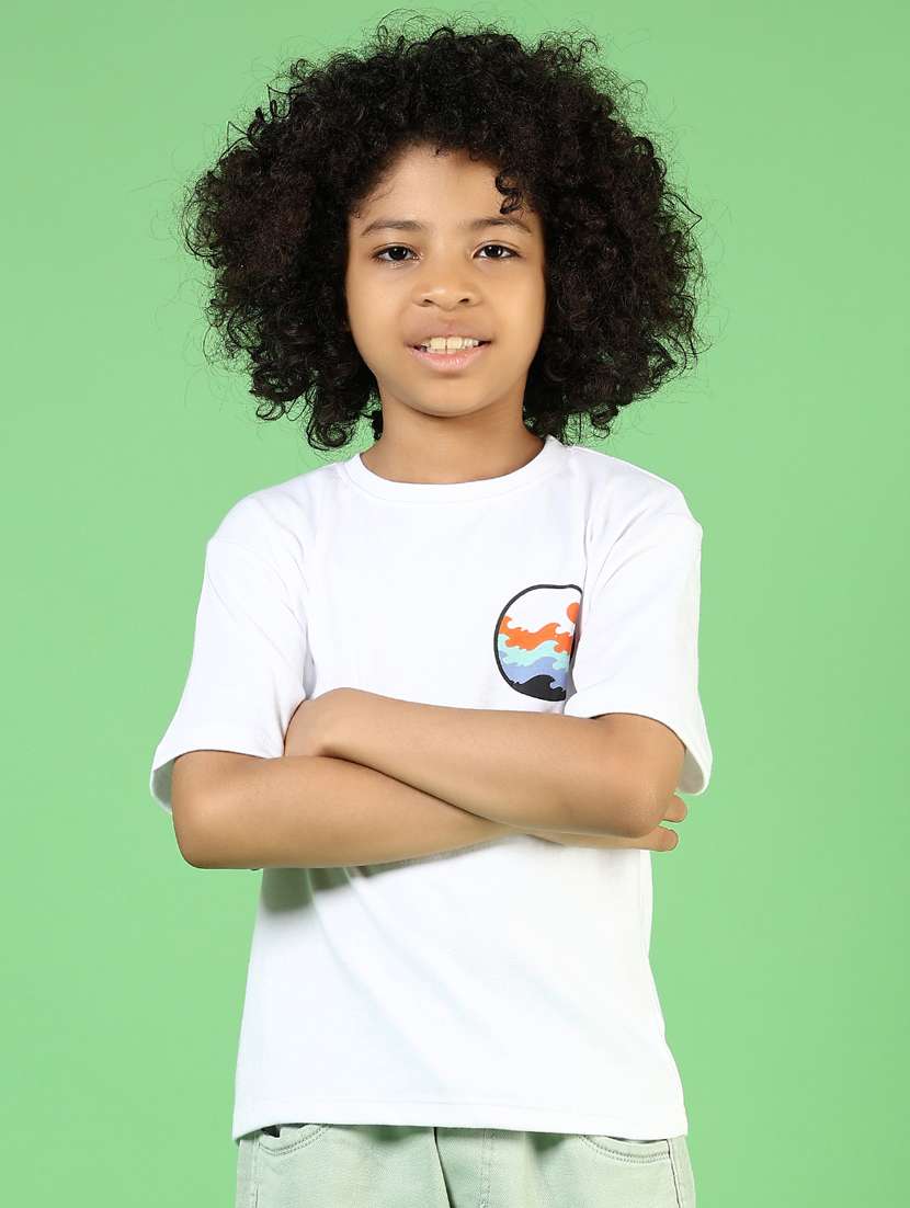 boys white front & back print round neck t-shirt - 21737799 -  Standard Image - 2