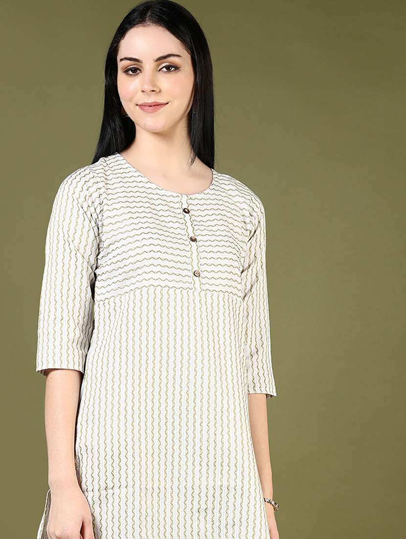 women embroidered three quarter sleeve straight kurta - 21737801 -  Standard Image - 2