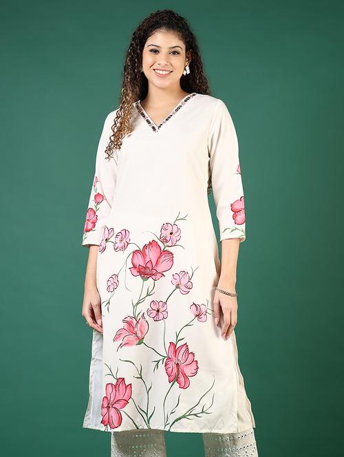 women floral printed v neck straight kurta - 21737832 - Standard Image - 0