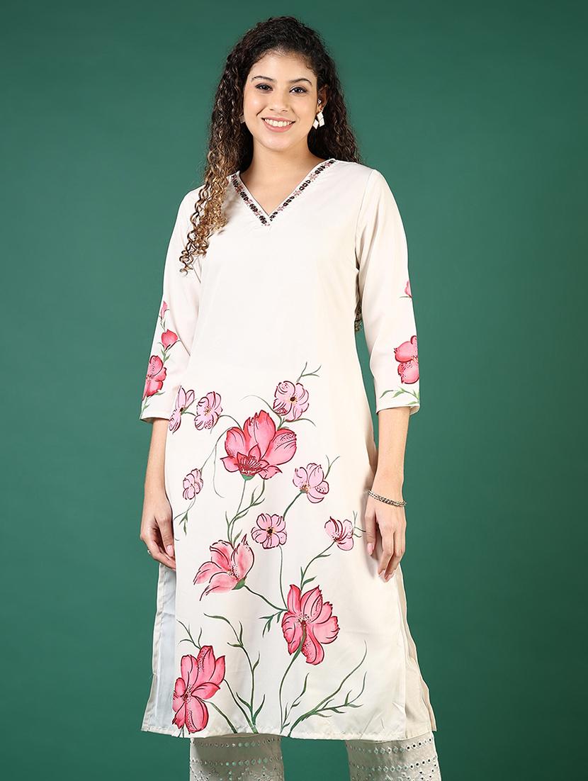 women floral printed v neck straight kurta - 21737832 - Zoom Image - 0