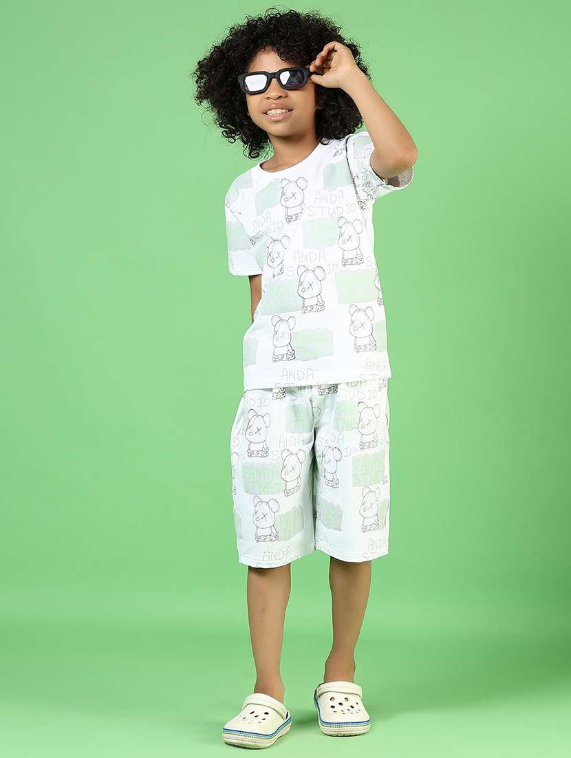 boys white printed shirt sleeve co-ord set - 21737870 -  Standard Image - 2