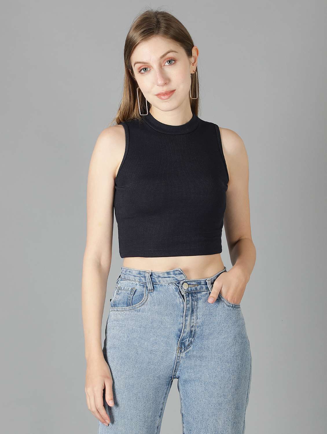 women plain sleeveless croped tank top 