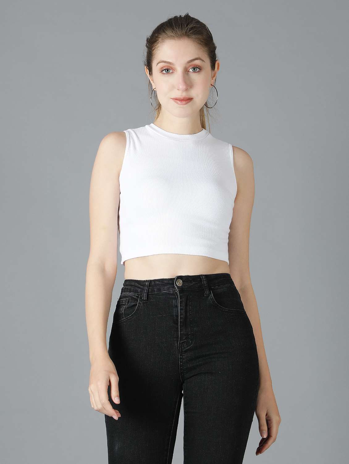 women plain sleeveless croped tank top 