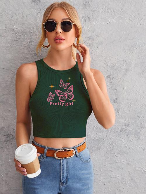 women printed sleeveless crop top - 21738040 - Standard Image - 0