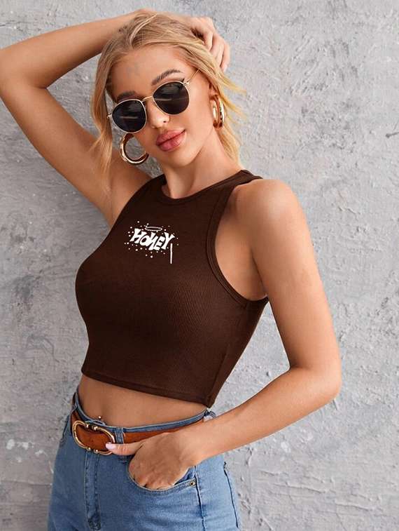 women printed sleeveless crop top - 21738049 - Zoom Image - 0