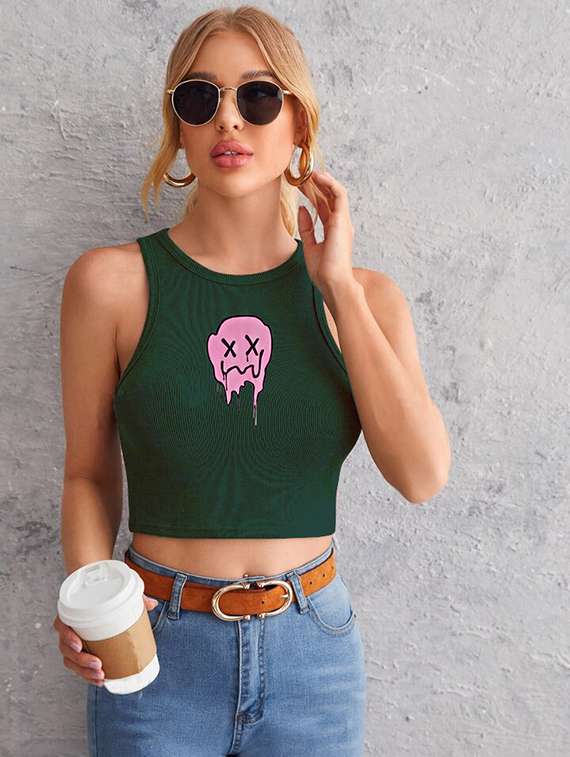 women printed sleeveless crop top 