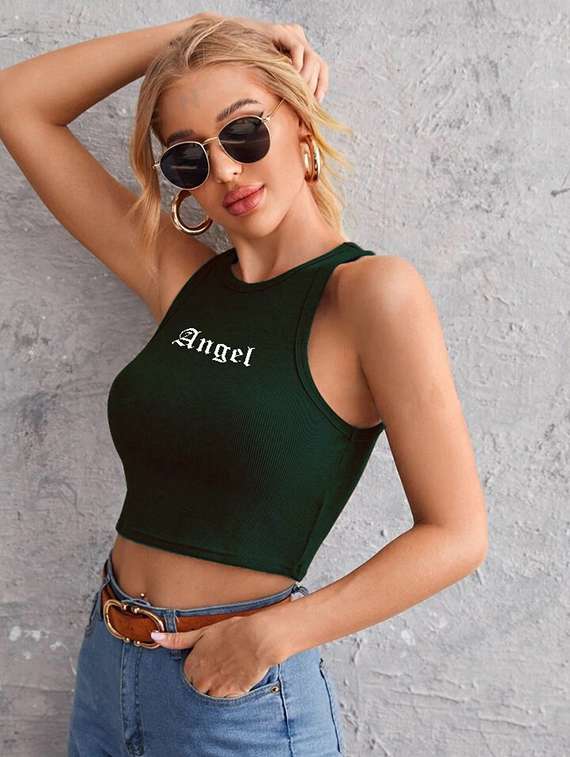 women printed sleeveless crop top 