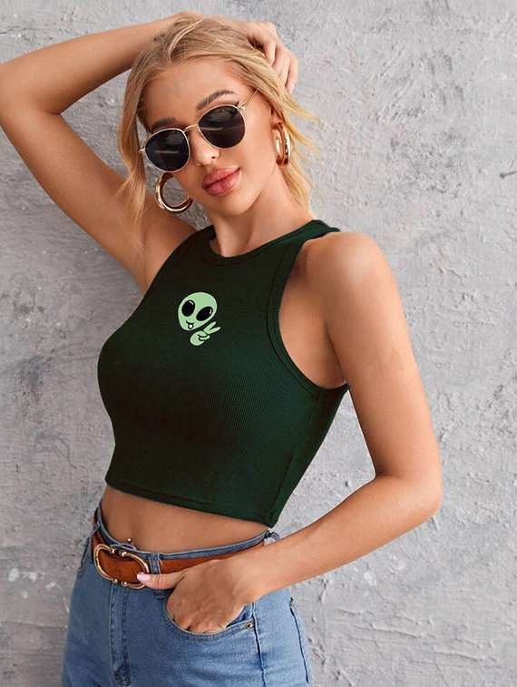 women printed sleeveless crop top 