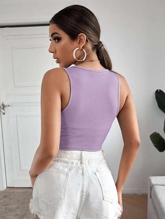 women printed sleeveless crop top - 21738119 - Standard Image - 2