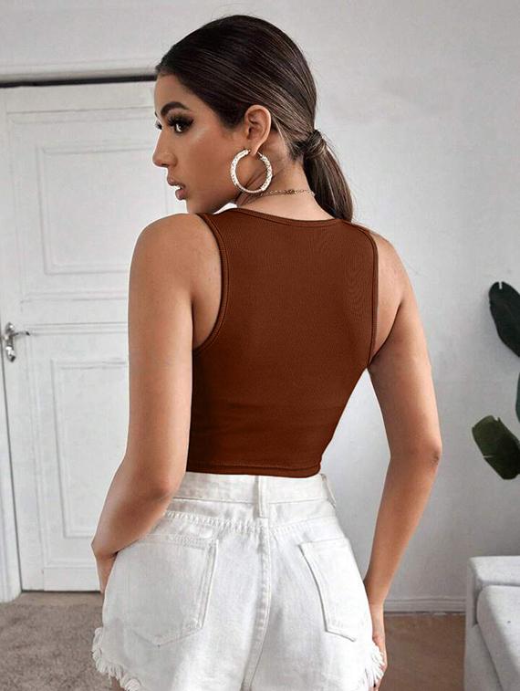 women printed sleeveless crop top - 21738122 - Standard Image - 2