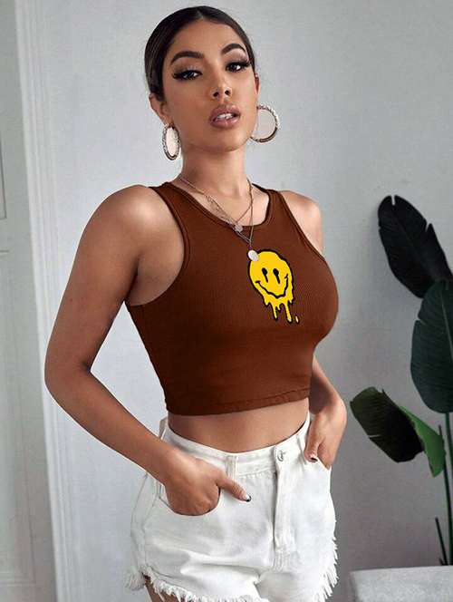 women printed sleeveless crop top  - 21738148 -  Standard Image - 0