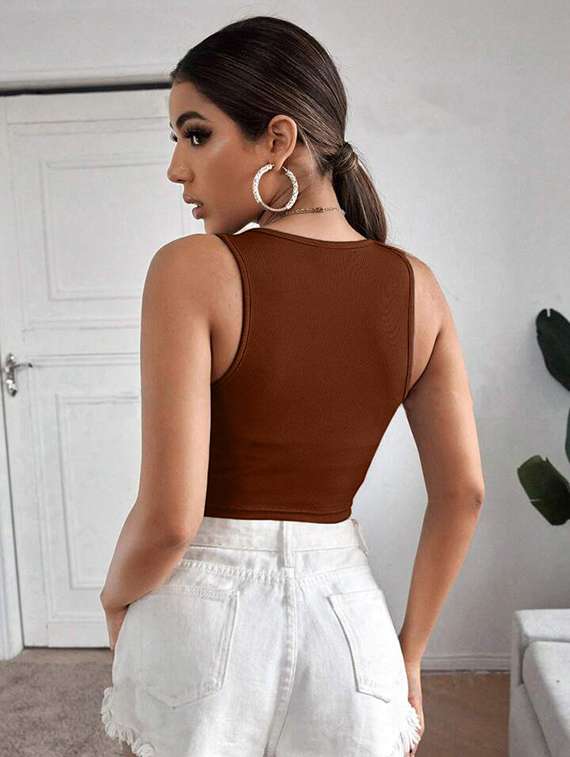 women printed sleeveless crop top  - 21738160 -  Standard Image - 2