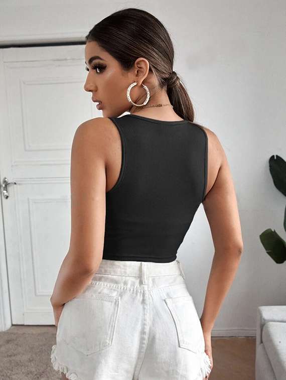 women printed sleeveless crop top  - 21738171 -  Standard Image - 2