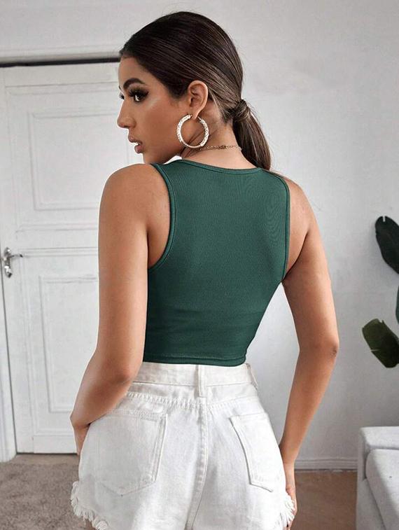 women printed sleeveless crop top - 21738195 - Standard Image - 2
