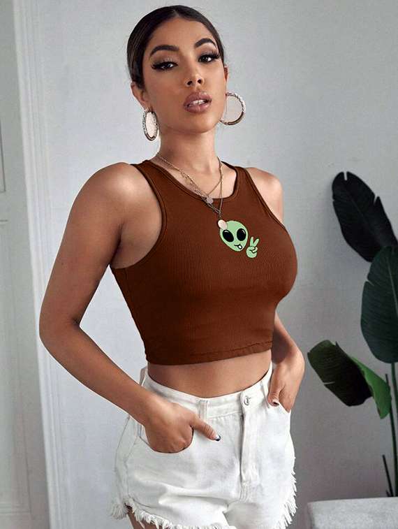 women printed sleeveless crop top 