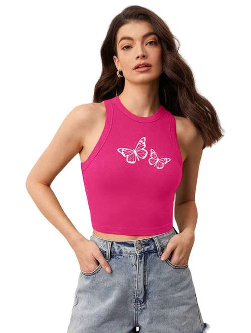 women printed sleeveless crop top - 21738206 - Standard Image - 0