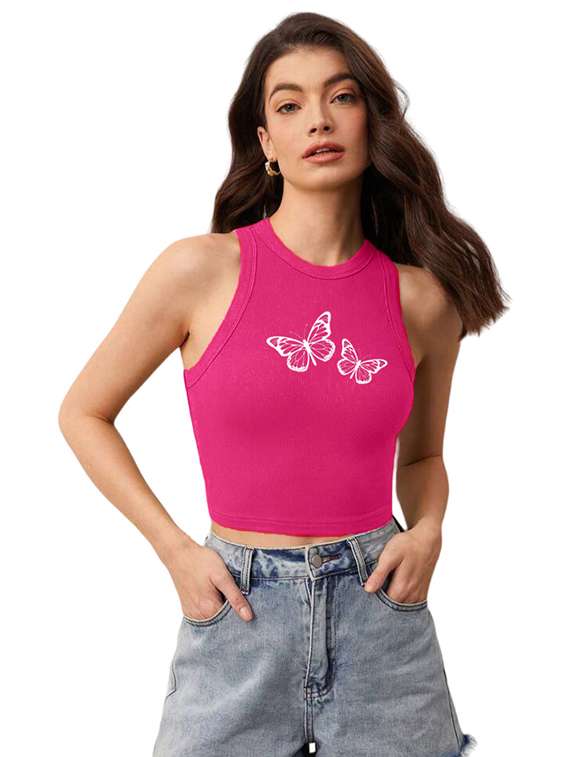 women printed sleeveless crop top - 21738206 - Zoom Image - 0
