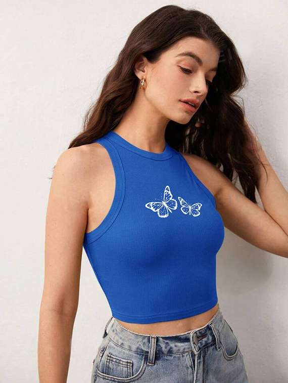 women printed sleeveless crop top  - 21738207 -  Standard Image - 2