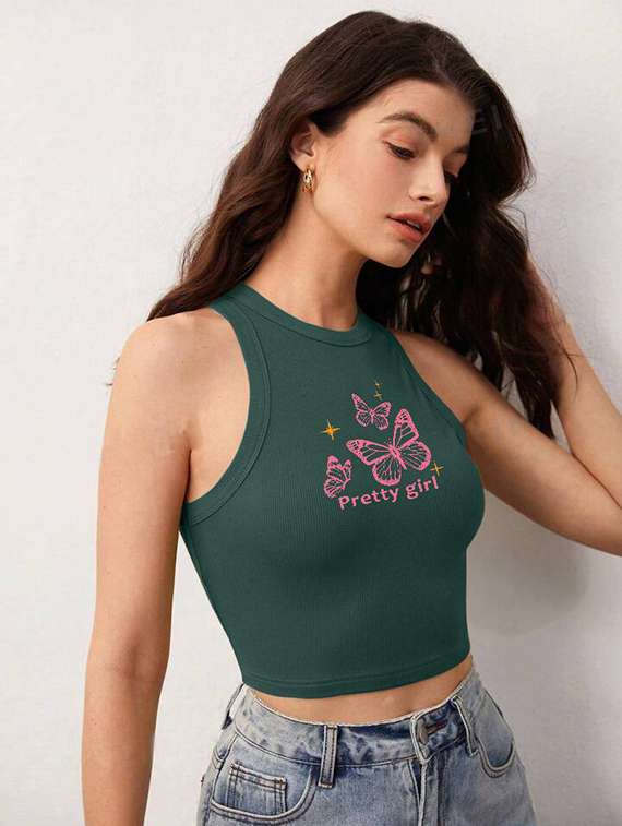 women printed sleeveless crop top  - 21738212 -  Standard Image - 2