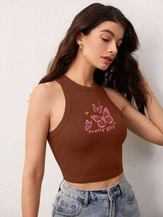 women printed sleeveless crop top  - 21738213 -  Standard Image - 2