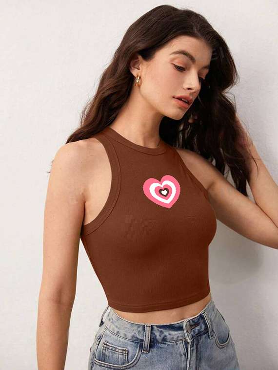 women printed sleeveless crop top  - 21738215 -  Standard Image - 2