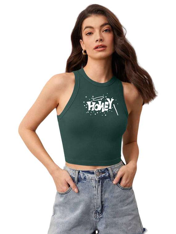 women printed sleeveless crop top 