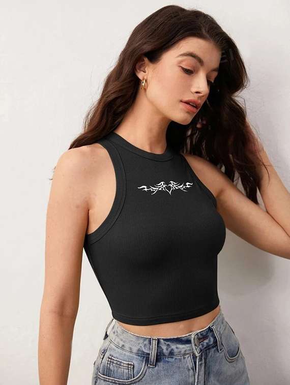 women printed sleeveless crop top  - 21738245 -  Standard Image - 2