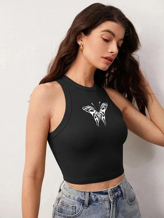women printed sleeveless crop top - 21738250 - Standard Image - 2