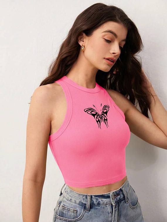 women printed sleeveless crop top - 21738252 - Standard Image - 2