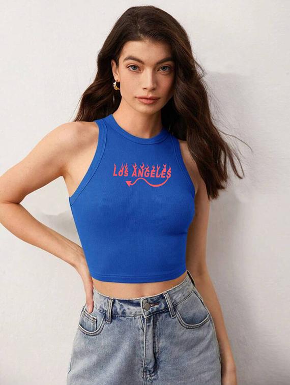 women printed sleeveless crop top - 21738258 - Standard Image - 2