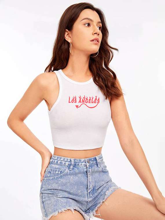 women printed sleeveless crop top - 21738259 - Standard Image - 2