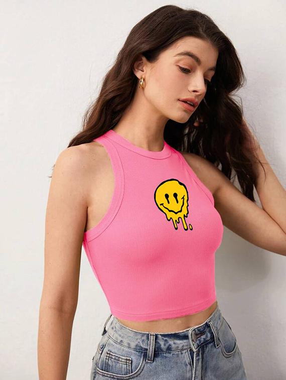 women printed sleeveless crop top - 21738261 - Standard Image - 2