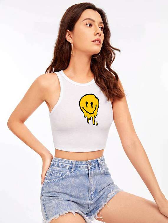 women printed sleeveless crop top  - 21738268 -  Standard Image - 2