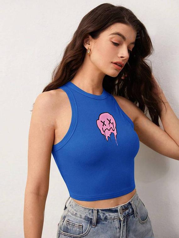 women printed sleeveless crop top - 21738269 - Standard Image - 2