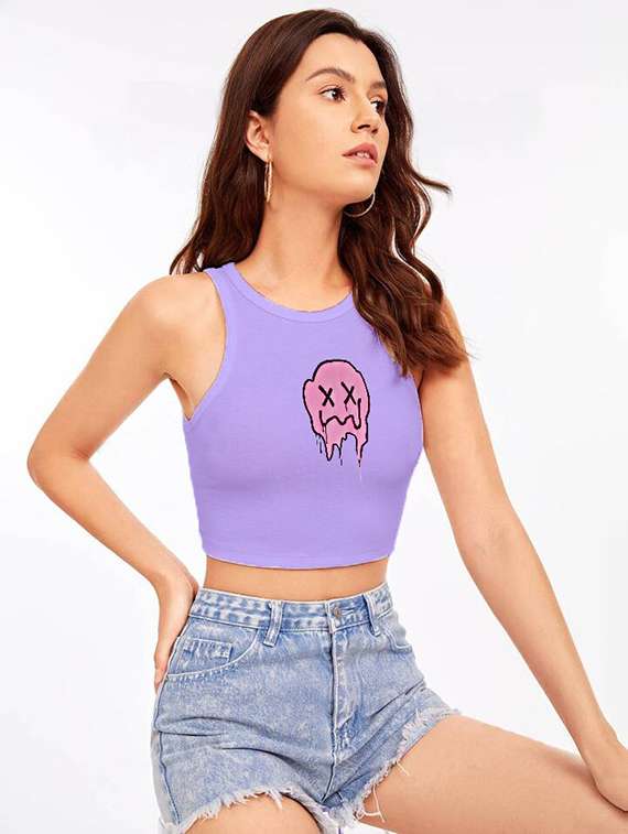 women printed sleeveless crop top  - 21738270 -  Standard Image - 2