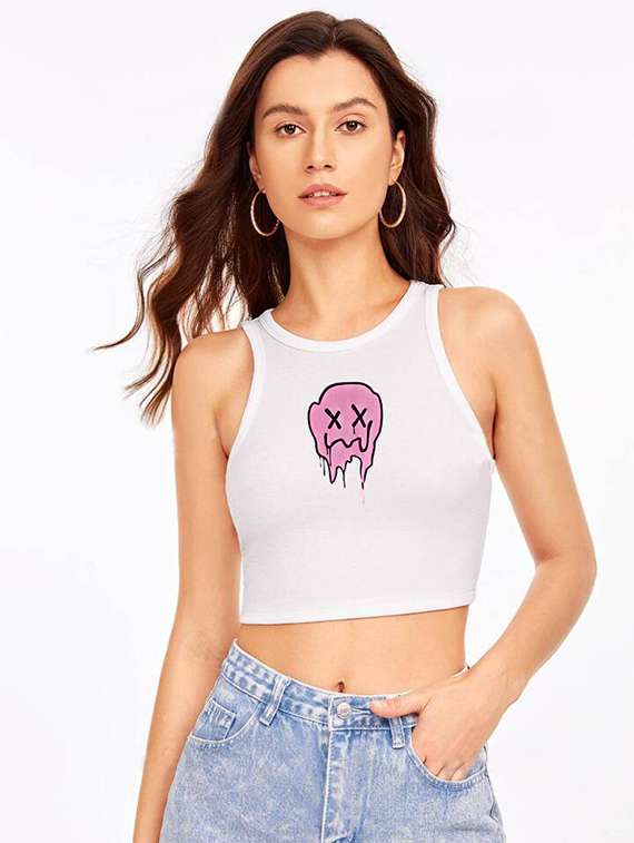 women printed sleeveless crop top 
