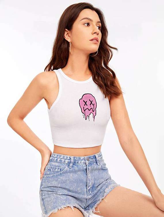 women printed sleeveless crop top  - 21738271 -  Standard Image - 2