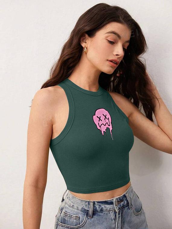 women printed sleeveless crop top - 21738275 - Standard Image - 2