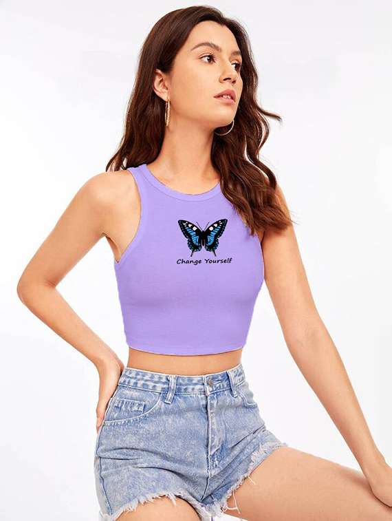 women printed sleeveless crop top  - 21738277 -  Standard Image - 2