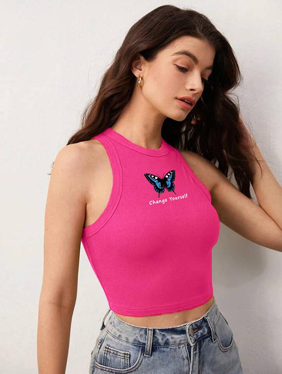 women printed sleeveless crop top - 21738284 - Standard Image - 2