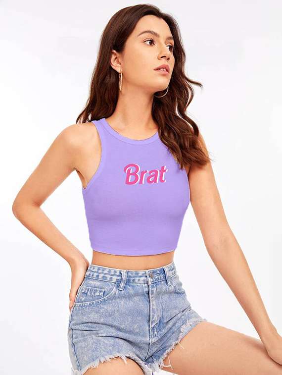 women printed sleeveless crop top - 21738289 - Standard Image - 2