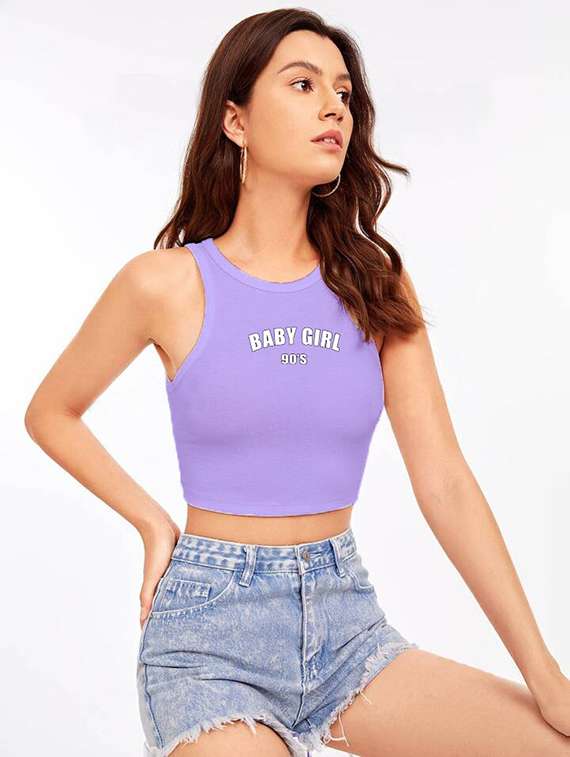 women printed sleeveless crop top  - 21738304 -  Standard Image - 2