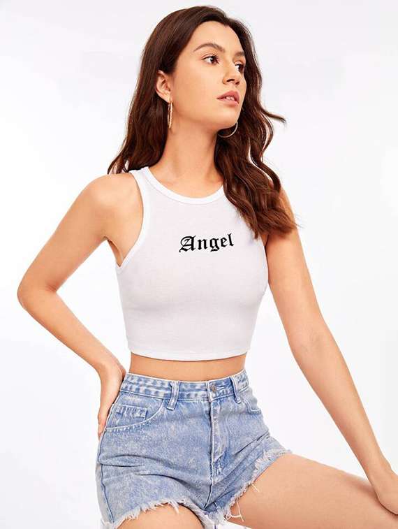 women printed sleeveless crop top  - 21738314 -  Standard Image - 2