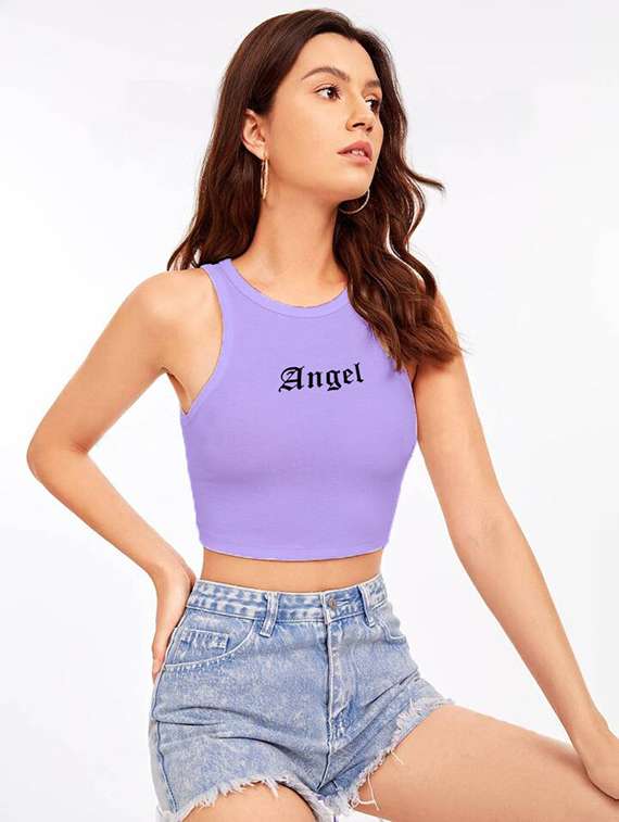 women printed sleeveless crop top  - 21738315 -  Standard Image - 2