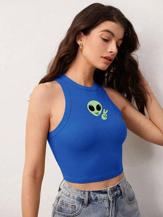 women printed sleeveless crop top - 21738318 - Standard Image - 2