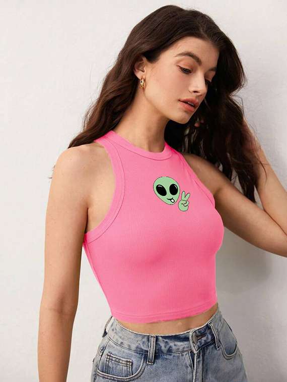 women printed sleeveless crop top  - 21738319 -  Standard Image - 2