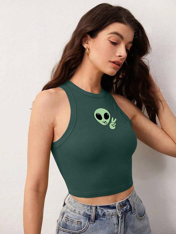 women printed sleeveless crop top - 21738321 - Standard Image - 2
