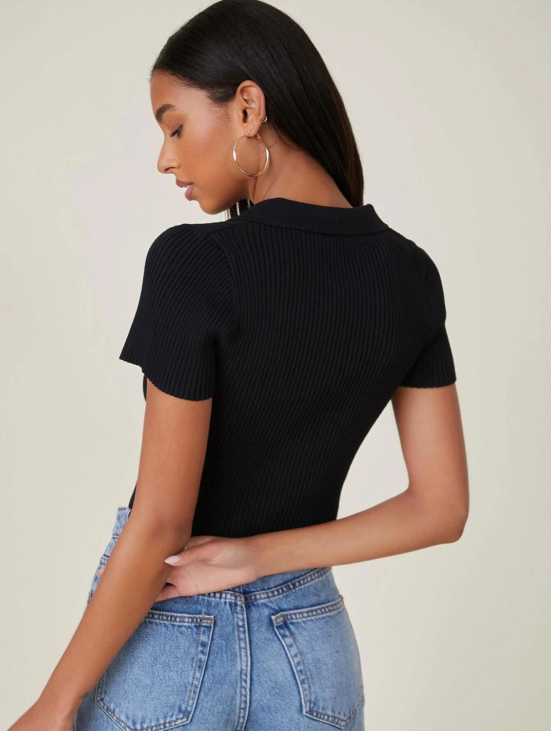 women solid collared crop top - 21738324 - Standard Image - 2