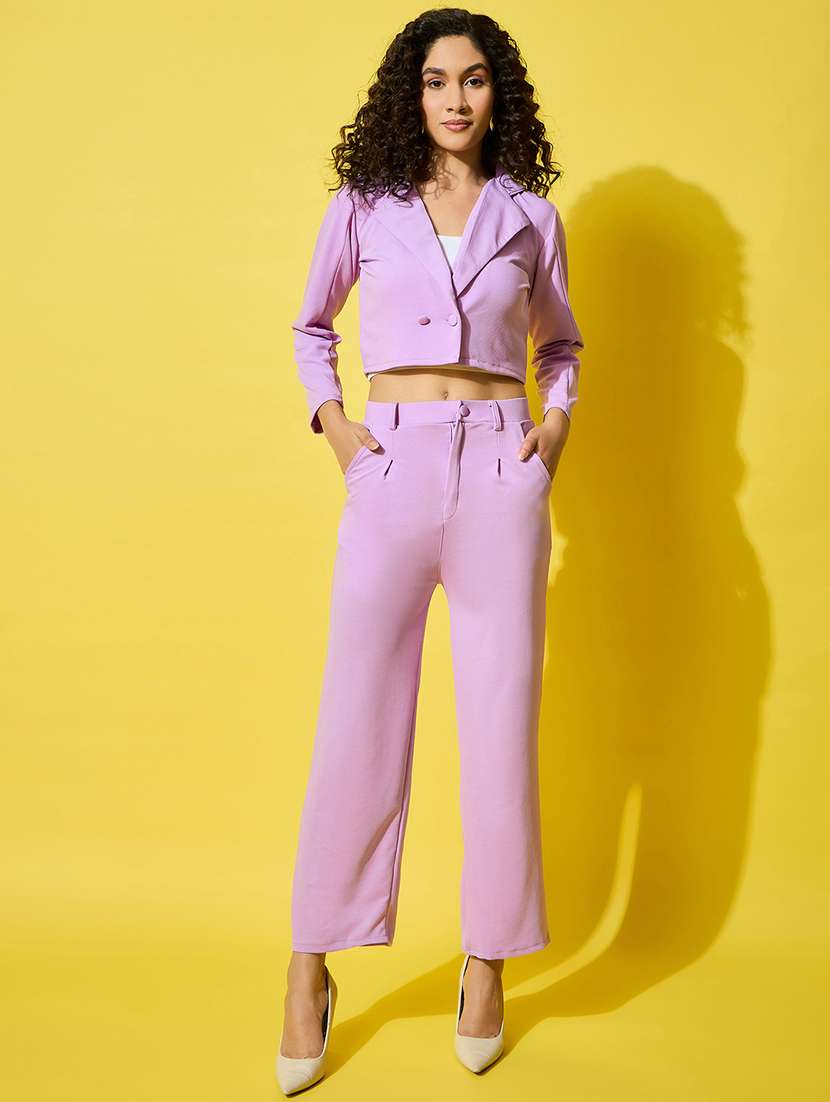 women solid blazer and trousers co-ord set